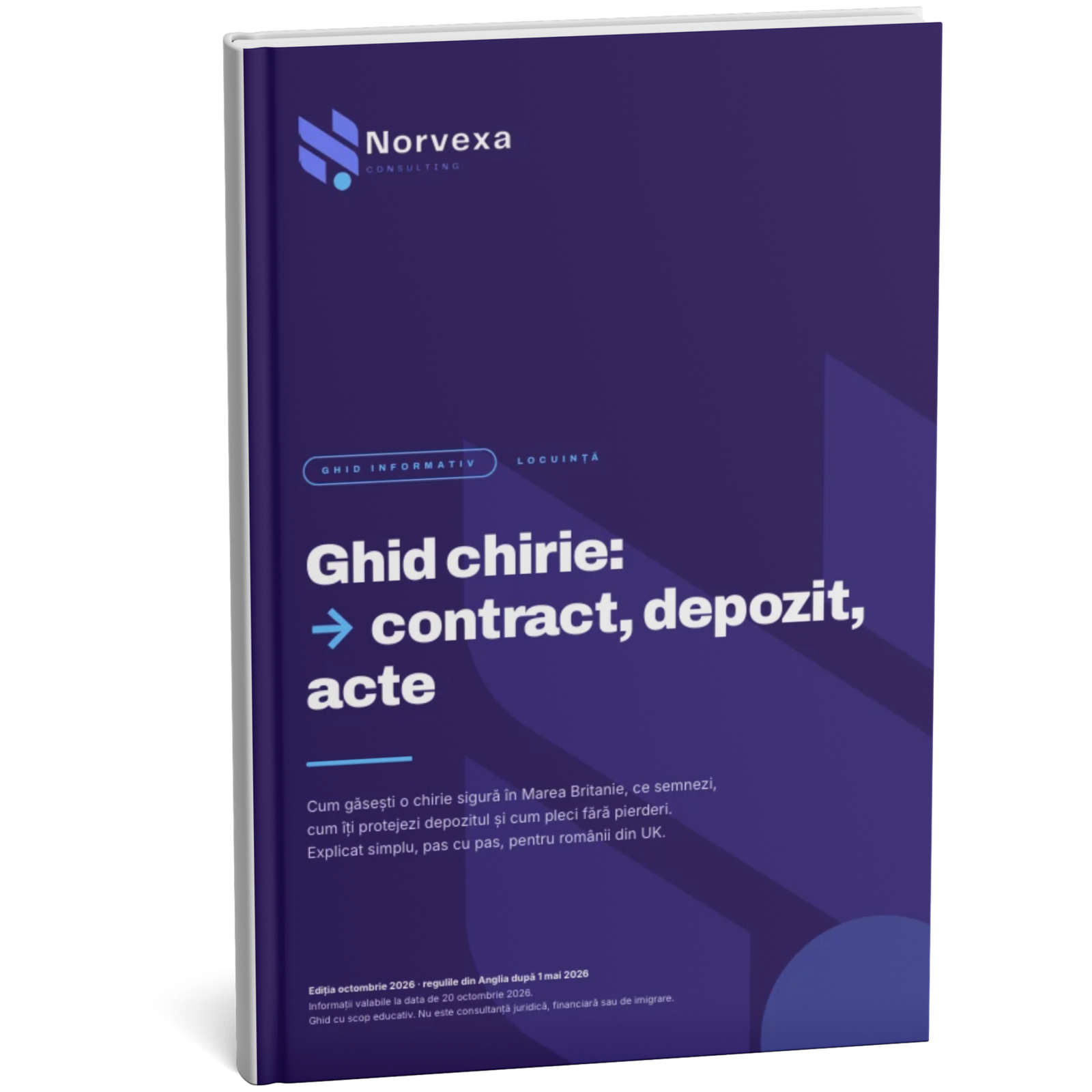 Coperta ghidului PDF despre chirie în UK: contract, depozit și acte
